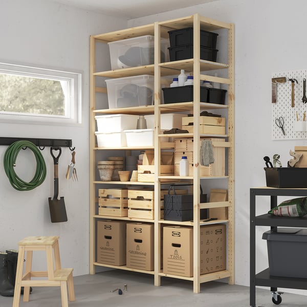 IVAR 2 sections/shelves, pine, 134x50x226 cm