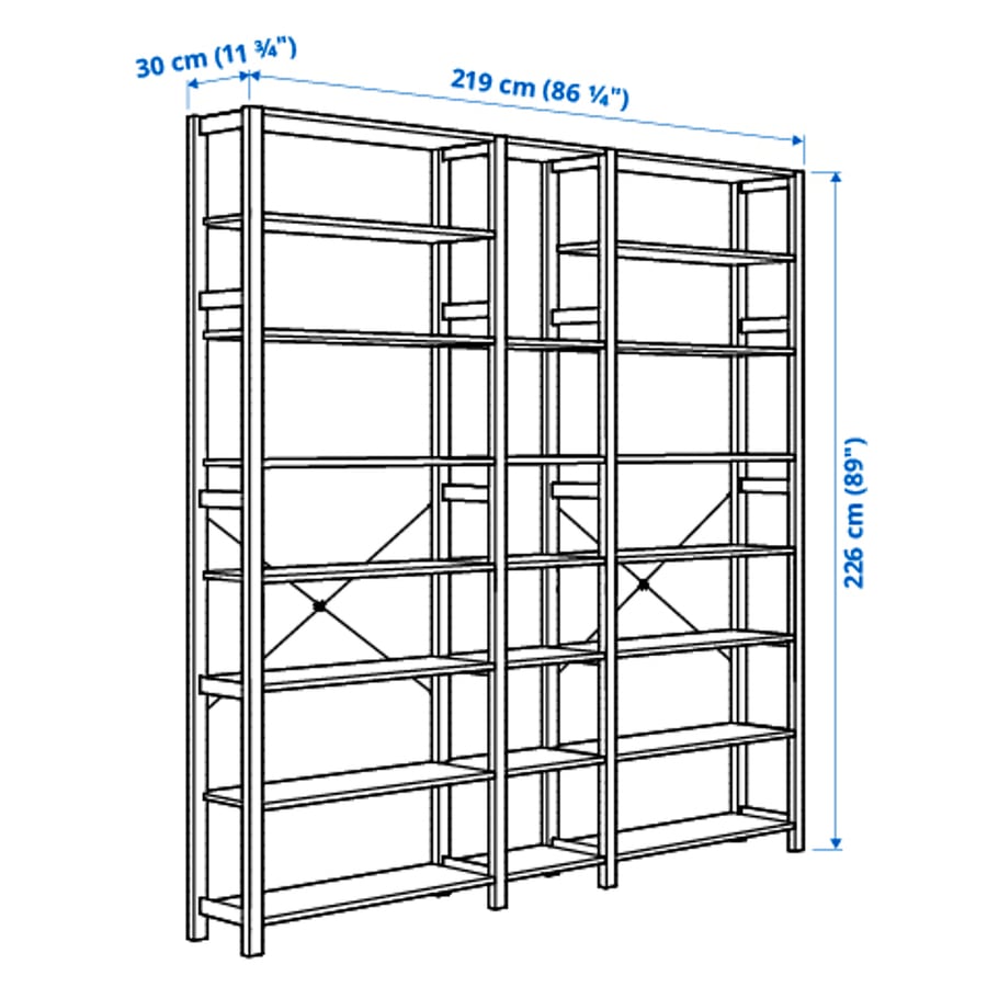 IVAR 3 sections/shelves, pine, 219x30x226 cm IKEA