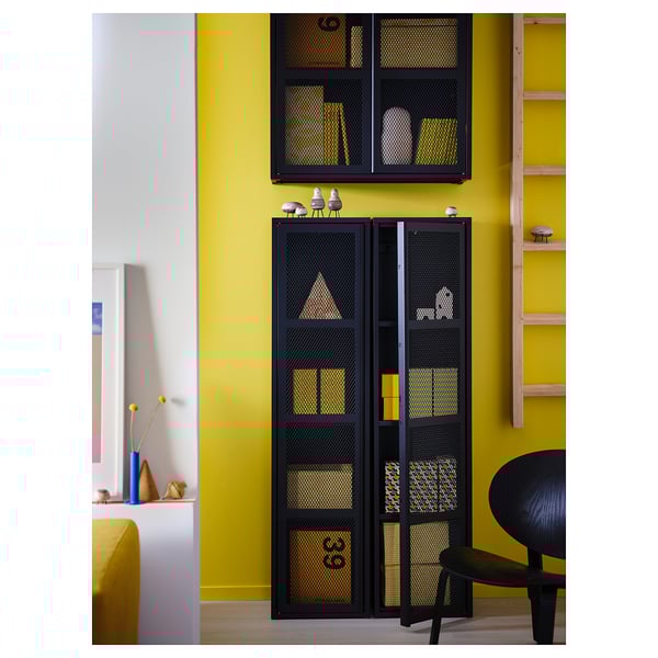 IVAR Cabinet with door, black mesh, 40x160 cm