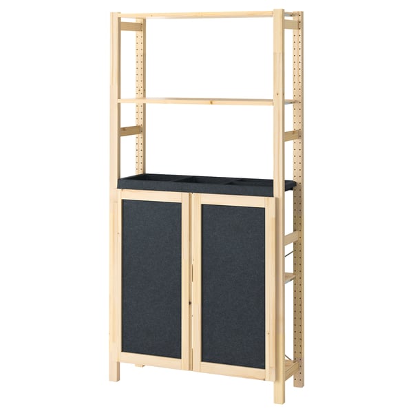 IVAR Shelving unit, with 2 doors pine/felt felt, 89x30x179 cm