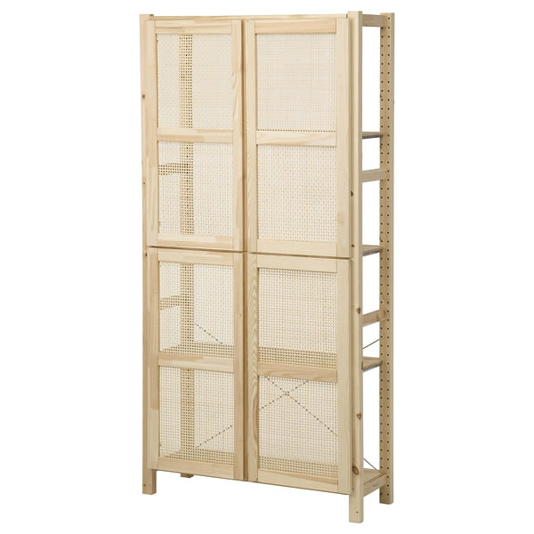IVAR Shelving unit with doors, with 4 doors/pine, 89x30x179 cm