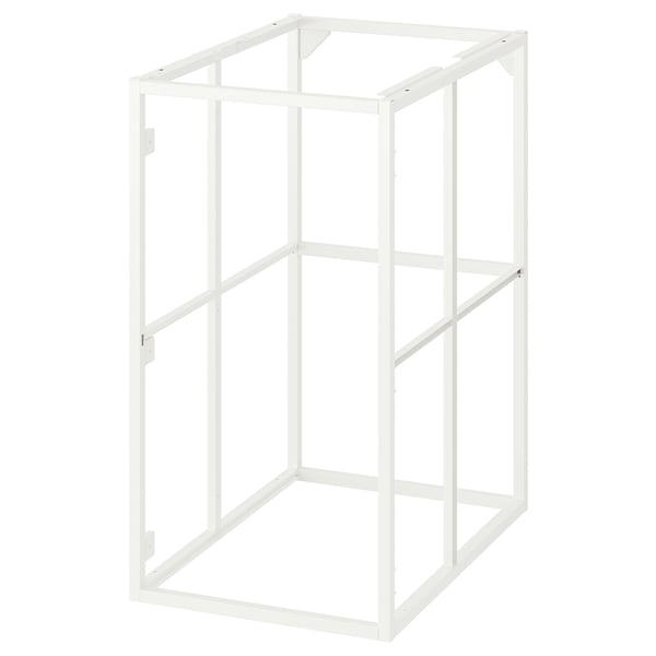 A JÄRNBODA white metal kitchen cabinet frame, rectangular, with an open design.