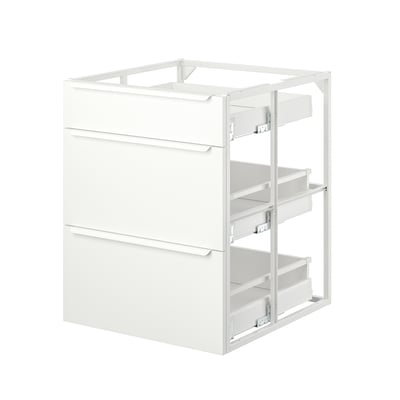 JÄRNBODA white kitchen base unit with 3 drawers. Modern, rectangular design, durable steel and powder-coated finish.
