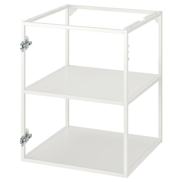 White JÄRNBODA kitchen shelf unit, three-tiered metal framing.