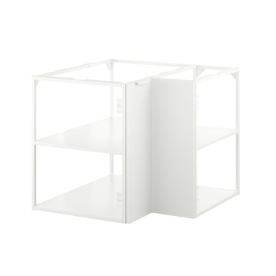 A white JÄRNBODA kitchen corner base cabinet with two shelves, featuring a modern design and sturdy metal construction.