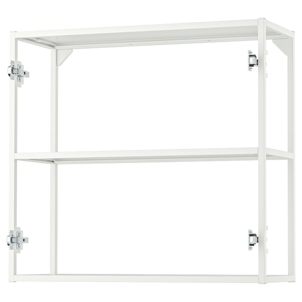 White wall cabinet with clear shelves; part of JÄRNBODA kitchen system.