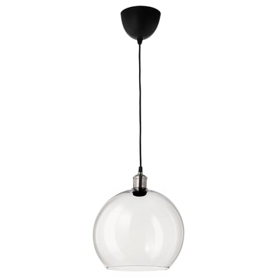 JAKOBSBYN / JÄLLBY Pendant lamp, clear glass/nickel-plated