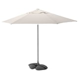 JOGGESÖ / IGGÖN Parasol with base, tilting light grey-beige/dark grey, 300 cm