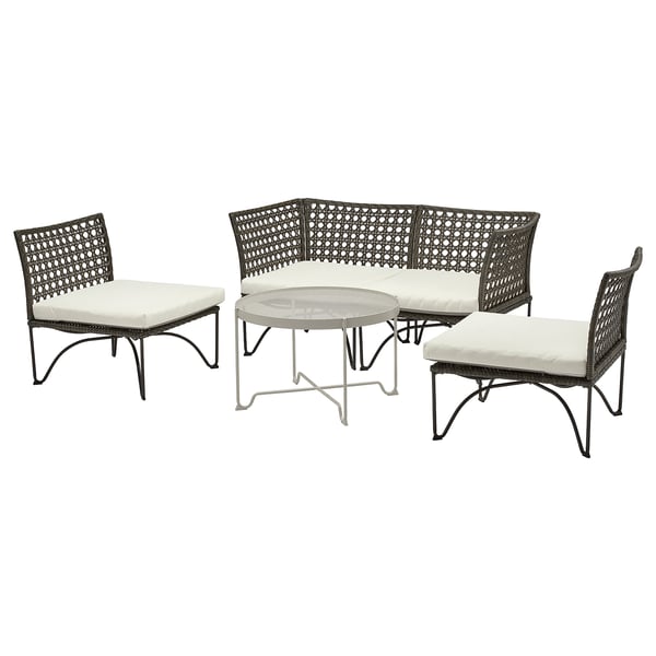 JUTHOLMEN 4-seat conversation set, outdoor, dark grey/Kuddarna beige