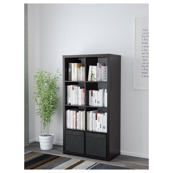 KALLAX Shelving unit with 2 inserts, black-brown, 77x147 cm