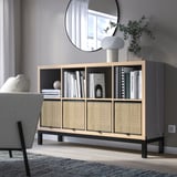 KALLAX Shelving unit with underframe, grey wood effect/black, 147x94 cm