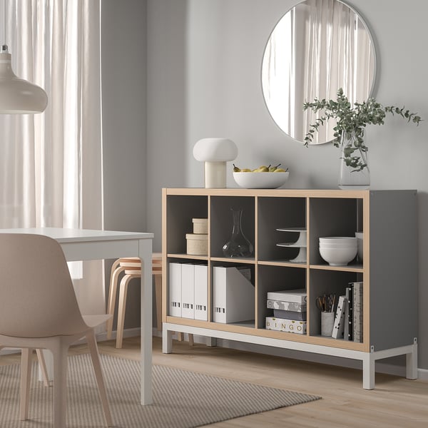 KALLAX Shelving unit with underframe, grey wood effect/white, 147x94 cm