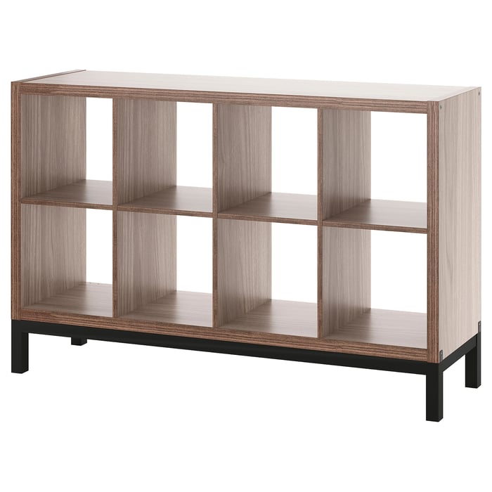 KALLAX shelving unit with underframe, walnut effect/light grey black