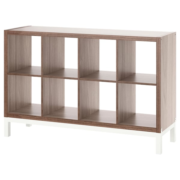 KALLAX Shelving unit with underframe, walnut effect/light grey white, 147x94 cm