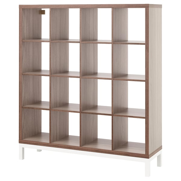 KALLAX Shelving unit with underframe, walnut effect/light grey white, 147x164 cm