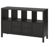 KALLAX Shelving unit with underframe, with 2 doors/4 drawers/black-brown, 147x94 cm