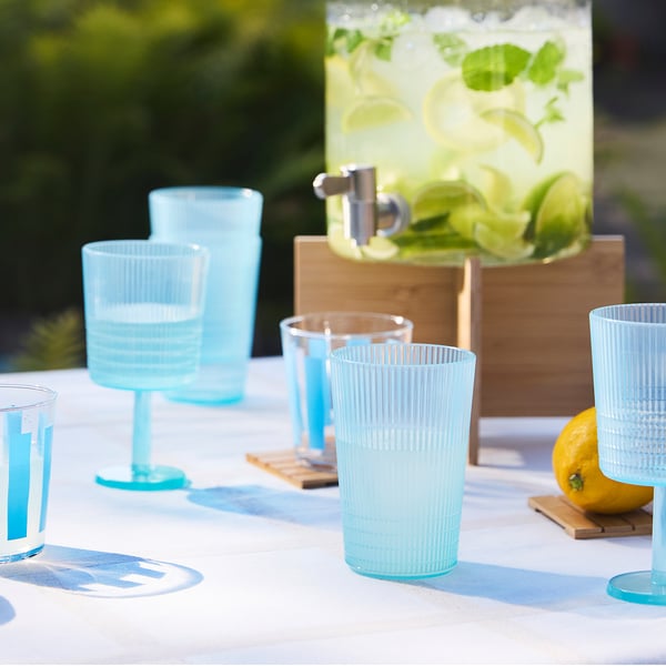 KALLSINNIG Juice glass, plastic/blue, 32 cl