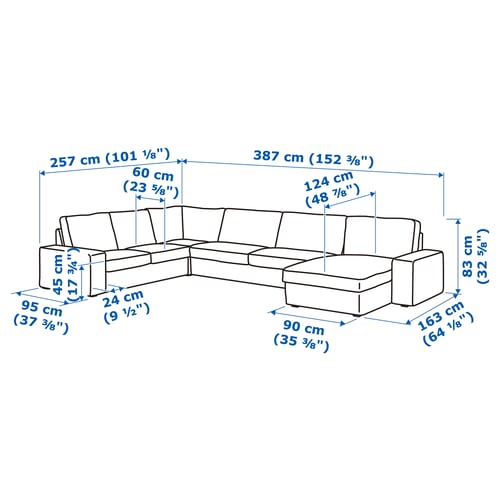 Illustration with measurements for the product: KIVIK.