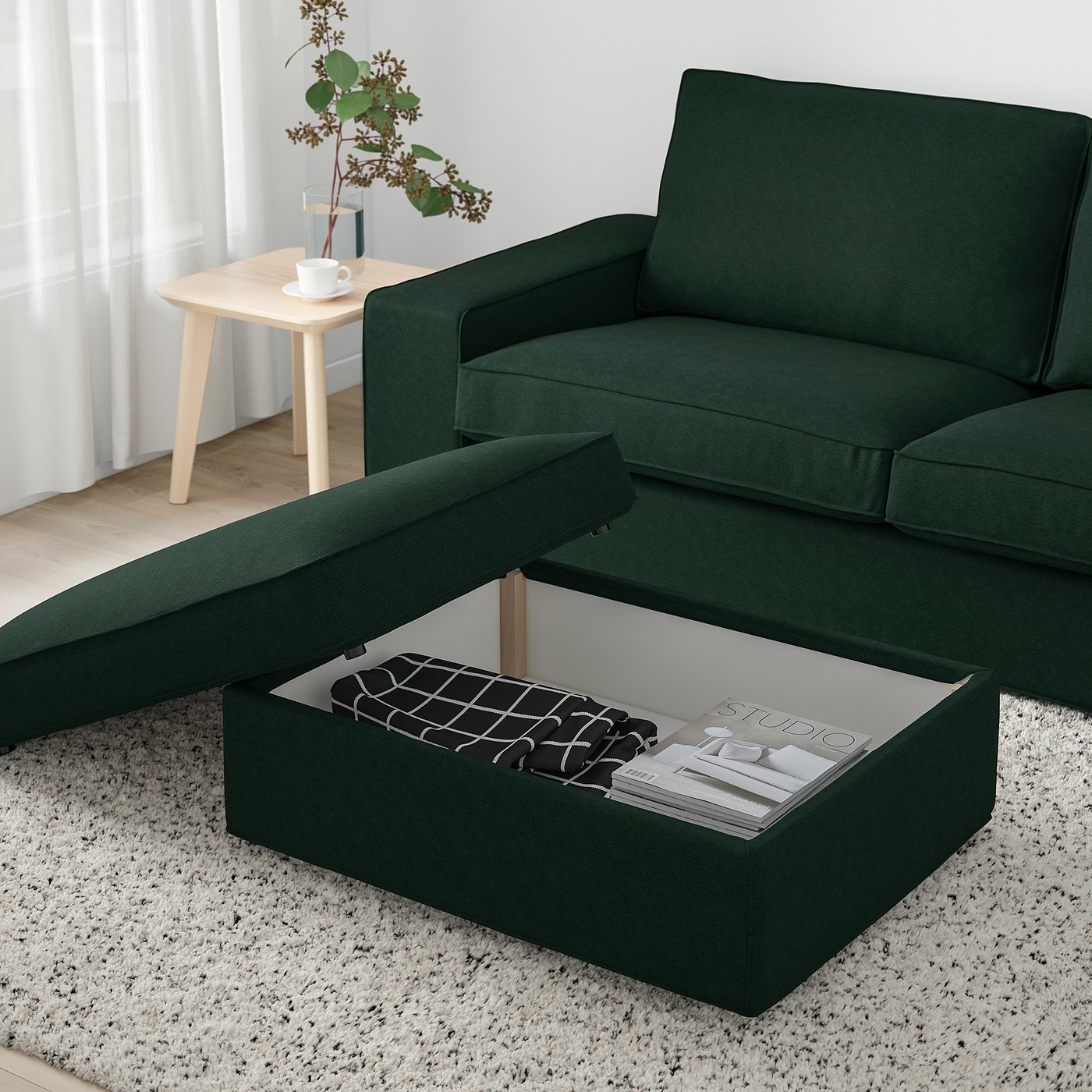 KIVIK footstool with storage, Tallmyra dark green - IKEA