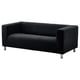 Modern black sofa, square shape, soft plush cover, four metal legs, cosy and timeless.