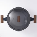 KLIPPFISK Pot with lid, non-stick coating glass/wood black-blue, 5 l