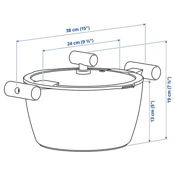 KLIPPFISK Pot with lid, non-stick coating glass/wood black-blue, 5 l