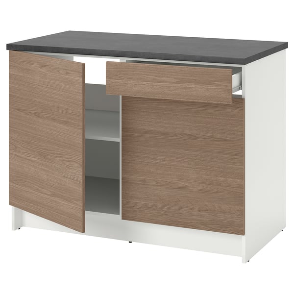 KNOXHULT Base cabinet with doors and drawer, wood effect/grey, 120 cm