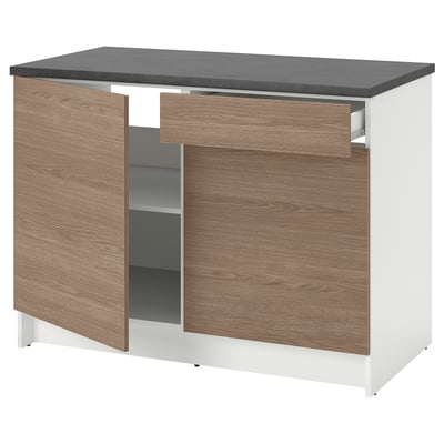 KNOXHULT Base cabinet with doors and drawer, wood effect/grey, 120 cm