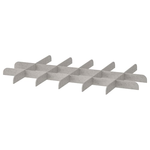 KOMPLEMENT grey shoe rack, made of polyester, with multiple compartments for organising.