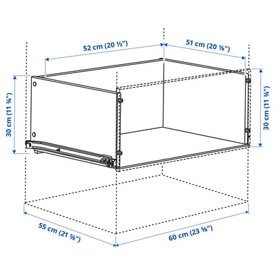 KONSTRUERA Drawer without front, white, 30x60 cm