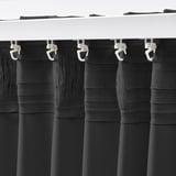 KORGMOTT Block-out curtains, 1 pair, dark grey/with heading tape, 145x300 cm