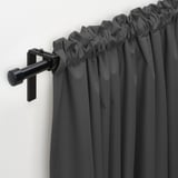 KORGMOTT Block-out curtains, 1 pair, dark grey/with heading tape, 145x300 cm