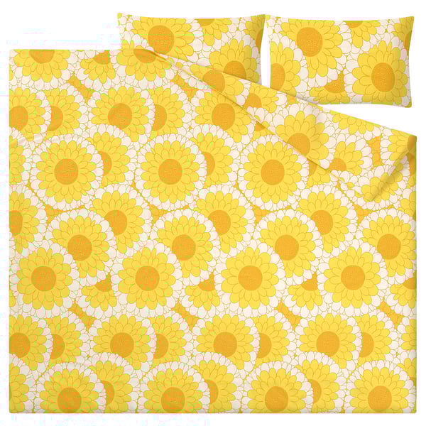 KRANSMALVA Duvet cover and 2 pillowcases, yellow, 240x220/50x80 cm