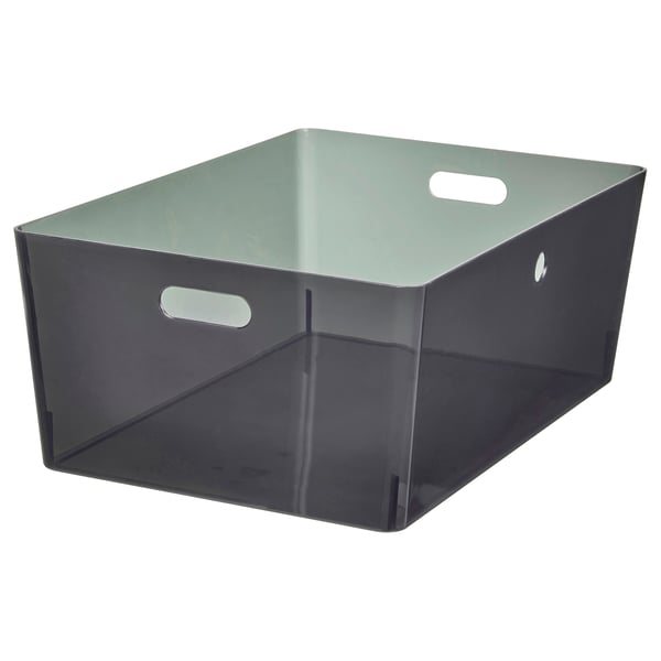 KUGGIS: large, grey plastic storage box with handles for easy carrying.