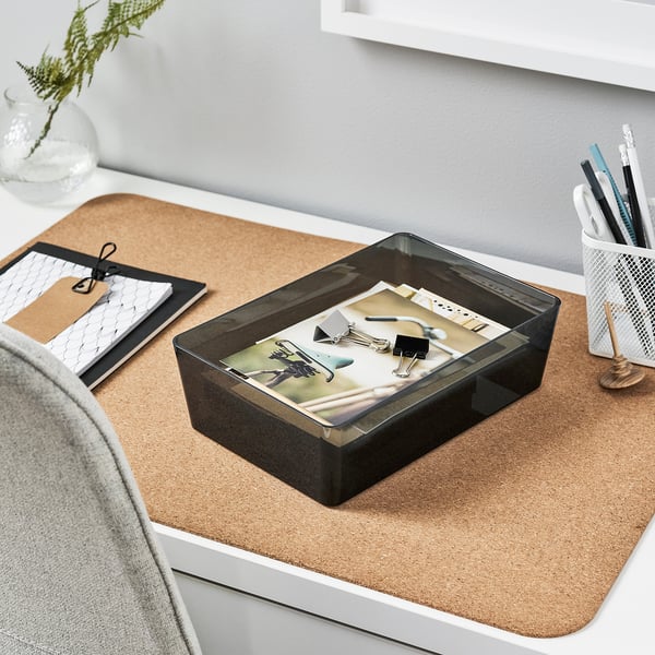 KUGGIS organiser tray, black, fits billy bookcase, stores desk accessories, part of KUGGIS series, holds media gadgets, made of recycled pet plastic.