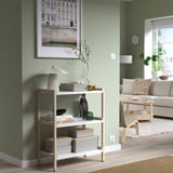 KUGGIS Box with lid, light grey/bamboo, 18x26x8 cm