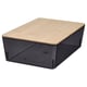 A KUGGIS box with a bamboo lid. It’s rectangular, black, and useful for storage.