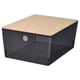 KUGGIS box, black, wooden lid, square, stackable, clear plastic, perfect for storage.