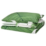 KUNGSCISSUS Duvet cover and pillowcase, white/green, 150x200/50x80 cm