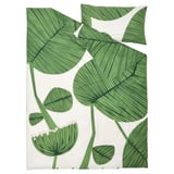 KUNGSCISSUS Duvet cover and pillowcase, white/green, 150x200/50x80 cm