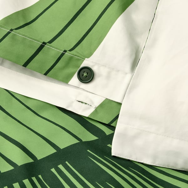 KUNGSCISSUS Duvet cover and pillowcase, white/green, 150x200/50x80 cm