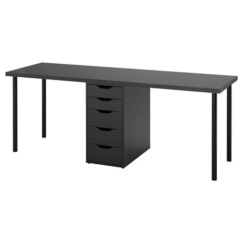LAGKAPTEN / ALEX Desk, black-brown/black, 200x60 cm