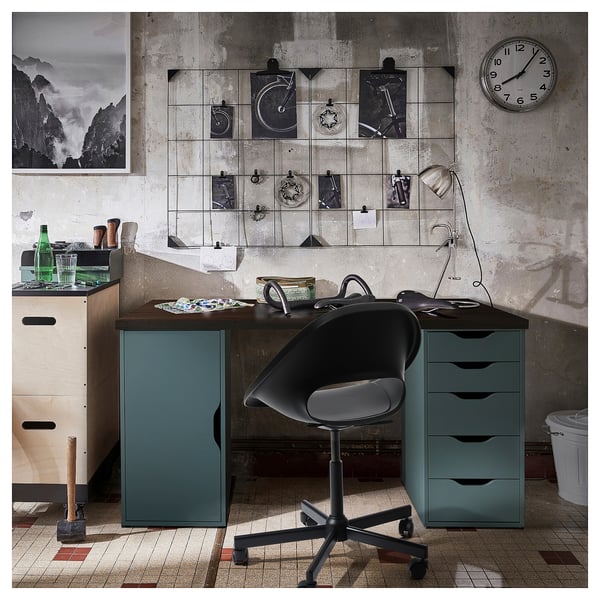 LAGKAPTEN / ALEX Desk, black-brown/grey-turquoise, 140x60 cm