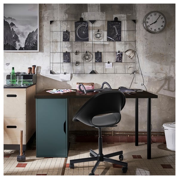 LAGKAPTEN / ALEX Desk, black-brown/grey-turquoise, 140x60 cm