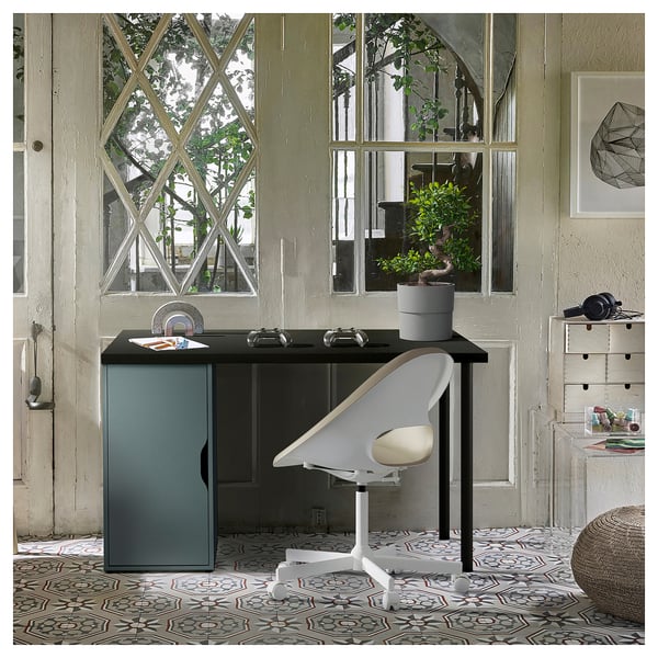 LAGKAPTEN / ALEX Desk, black-brown/grey-turquoise, 120x60 cm