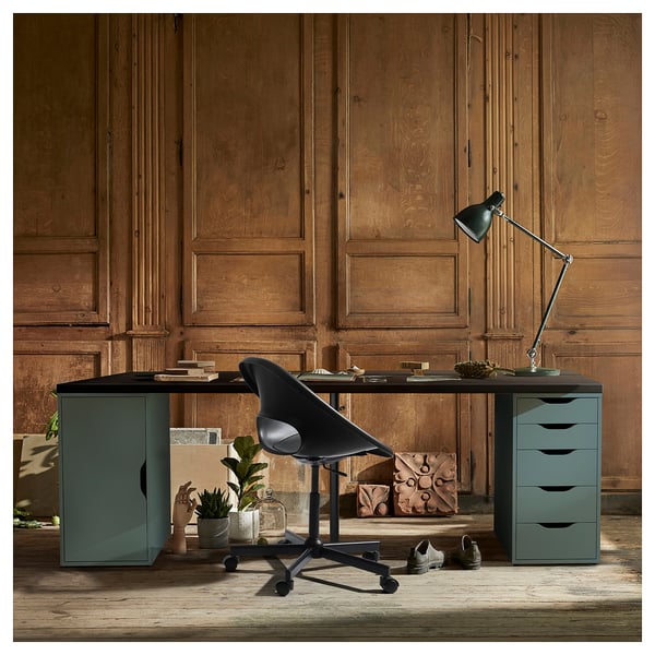 LAGKAPTEN / ALEX Desk, black-brown/grey-turquoise, 200x60 cm