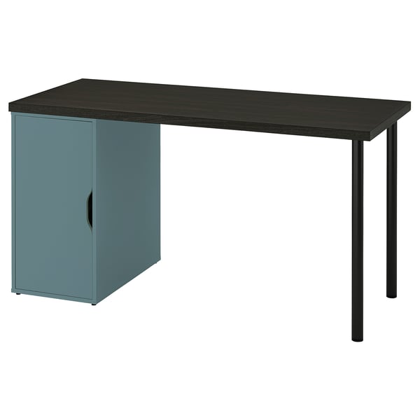 LAGKAPTEN / ALEX Desk, black-brown/grey-turquoise, 140x60 cm