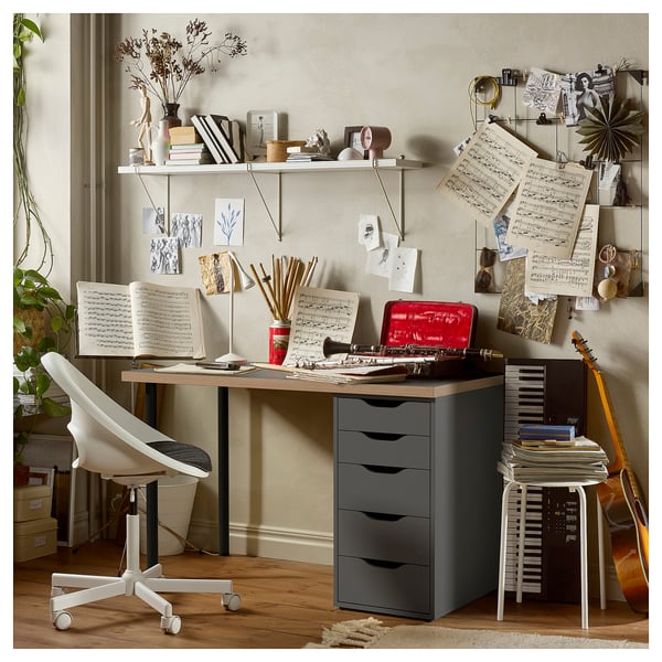 LAGKAPTEN / ALEX Desk, grey/wood effect black, 120x60 cm