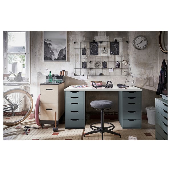 LAGKAPTEN / ALEX Desk, white/grey-turquoise, 140x60 cm