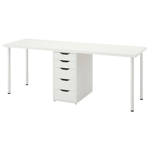 LAGKAPTEN desk: white, rectangular top, 4 drawers, adjustable legs, minimalist, large workspace